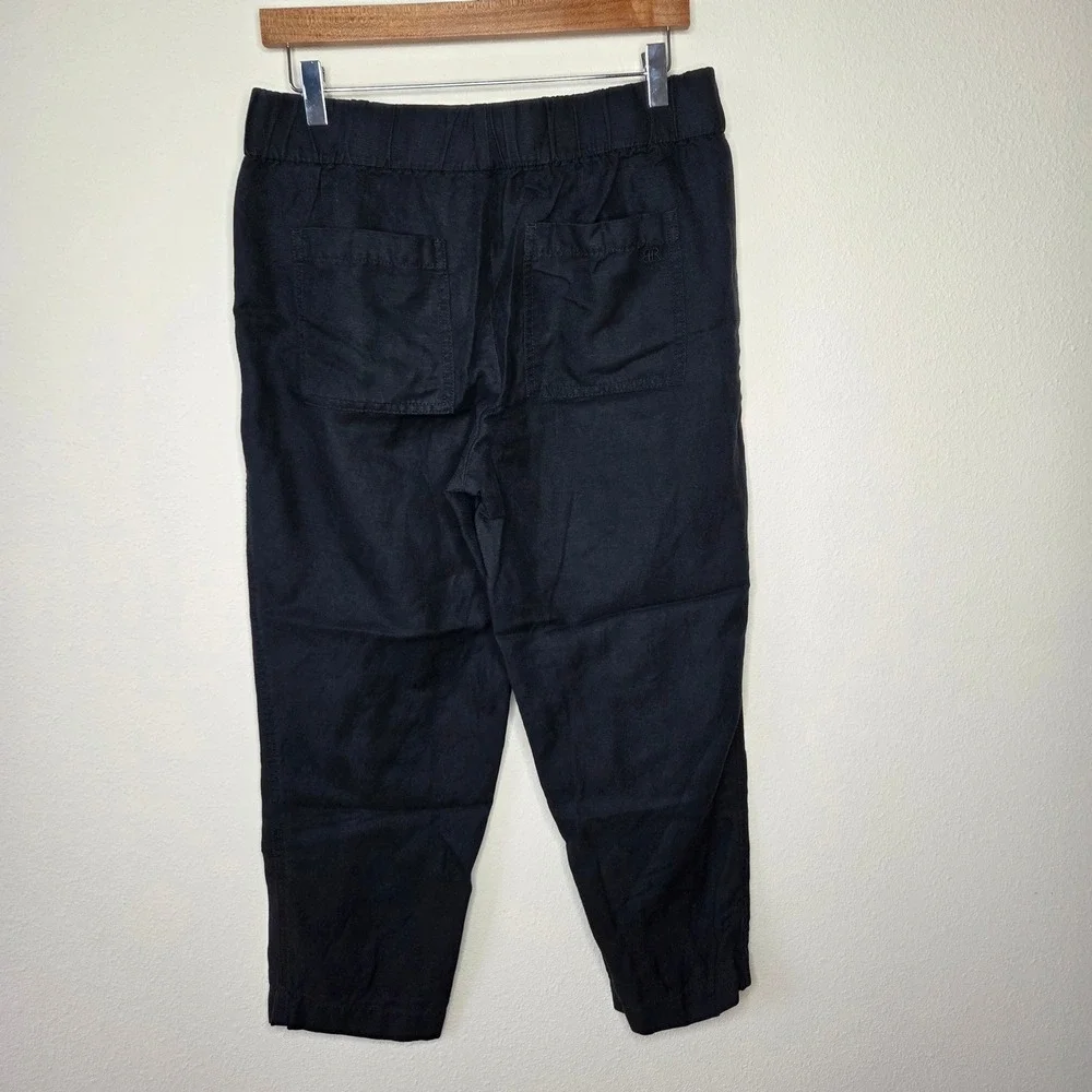 Banana Republic Black Linen Blend Stretch Waist Tapered Pants Womens Medium